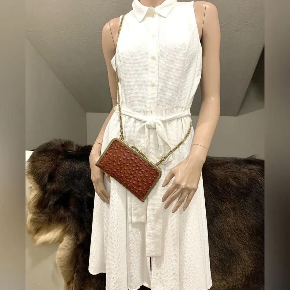 Handmade Genuine Ostrich Textured Cowhide, Kisslock Clutch/Passport Holder